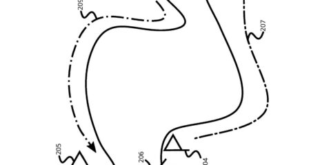 Schematic map of a winding route with dashed and solid paths linking numbered waypoints and mountain icons (Figure 2).
